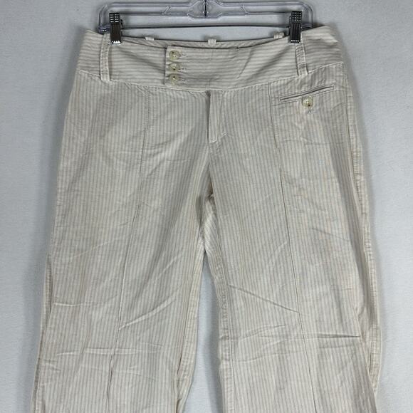 Banana Republic Relaxed Fit Wide Leg Linen Blend Pants Women's 6 Beige Striped - Picture 3 of 14